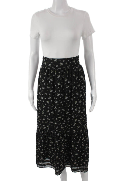Madewell Women Black Floral Maxi Skirt Polyester Pull On Long Size M