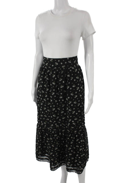 Madewell Women Black Floral Maxi Skirt Polyester Pull On Long Size M