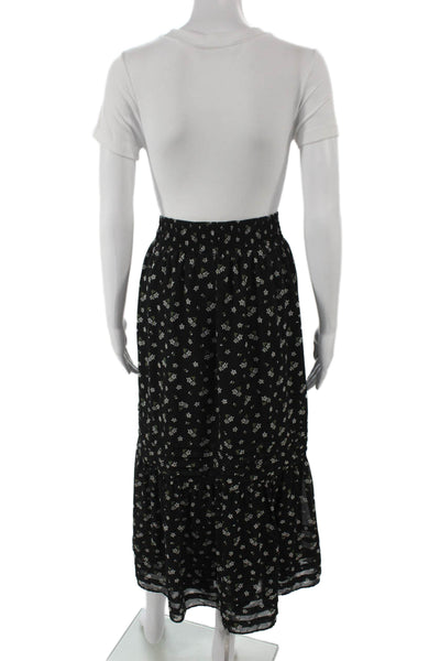 Madewell Women Black Floral Maxi Skirt Polyester Pull On Long Size M
