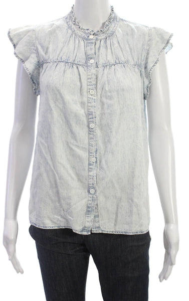 Rails Womens Blue Lyocell High Neck Sleeveless Blouse Size XS