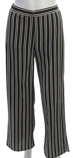 Aqua Women Dress Pants Black Striped Polyester Pull On Size XS