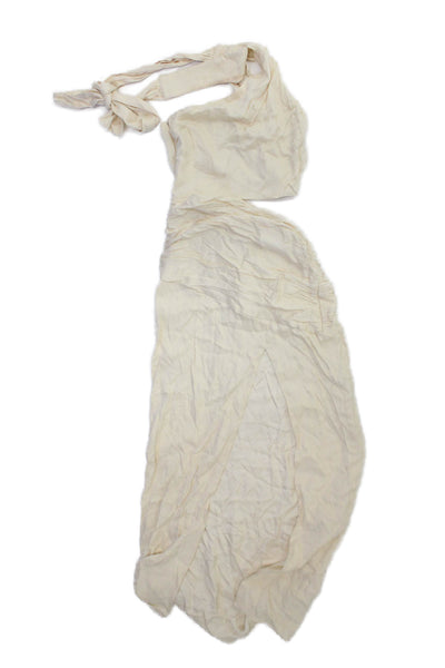 Nicholas Women Halter Ivory Cupro Blend Maxi Sleeveless Zip Dress Size 0