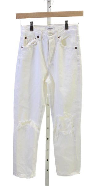Agolde Womens Mom Jeans White Mid Rise Button Fly 25 Inseam Size 23