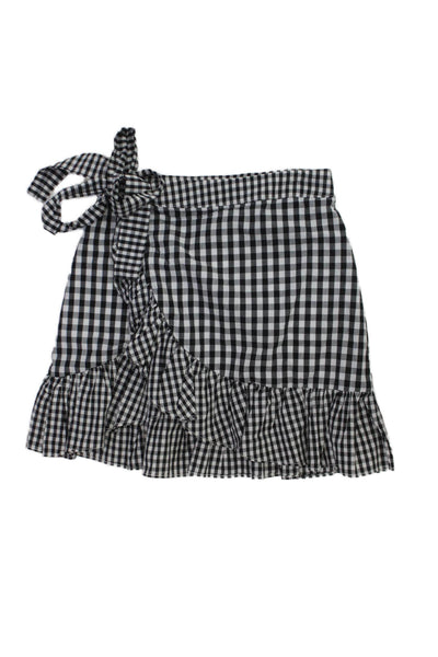 Lovers + Friends Women Wrap Skirt Black Check Cotton Tie Short Size 2XS