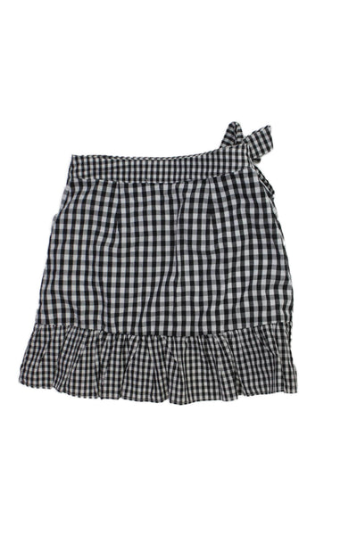 Lovers + Friends Women Wrap Skirt Black Check Cotton Tie Short Size 2XS