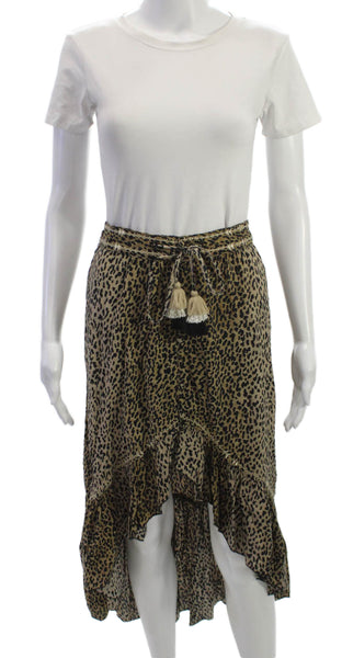 Z & L Women Wrap Midi Skirt Beige Animal Print Viscose Drawstring Size S