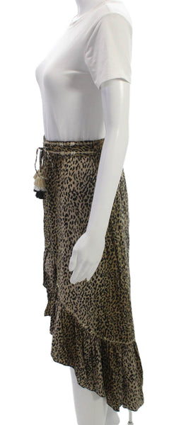 Z & L Women Wrap Midi Skirt Beige Animal Print Viscose Drawstring Size S