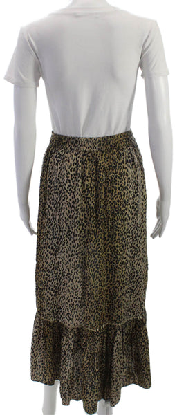 Z & L Women Wrap Midi Skirt Beige Animal Print Viscose Drawstring Size S