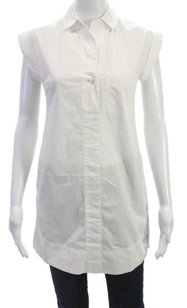 J Crew Women Tunic Button Up Collared Sleeveless White Cotton Size P2XS
