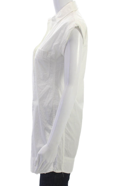 J Crew Women Tunic Button Up Collared Sleeveless White Cotton Size P2XS