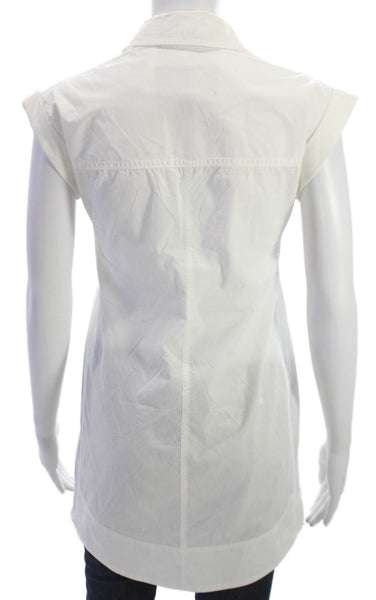 J Crew Women Tunic Button Up Collared Sleeveless White Cotton Size P2XS