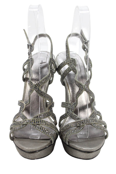 Pelle Moda Womens Embellished Strappy Platform Sandals Gray Size 6M
