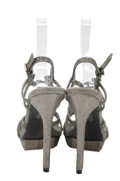 Pelle Moda Womens Embellished Strappy Platform Sandals Gray Size 6M