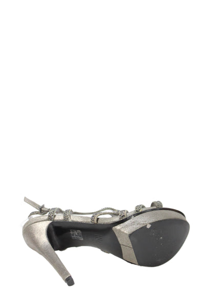 Pelle Moda Womens Embellished Strappy Platform Sandals Gray Size 6M