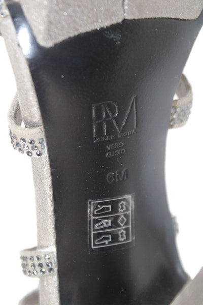 Pelle Moda Womens Embellished Strappy Platform Sandals Gray Size 6M