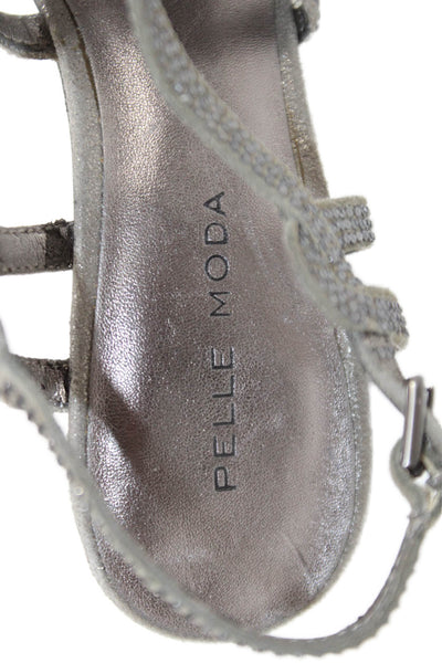 Pelle Moda Womens Embellished Strappy Platform Sandals Gray Size 6M