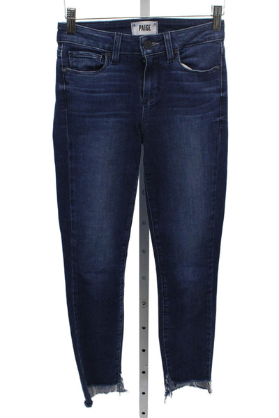 Paige Womens Ankle Jeans Blue Cotton Blend Mid Rise Button Size 24