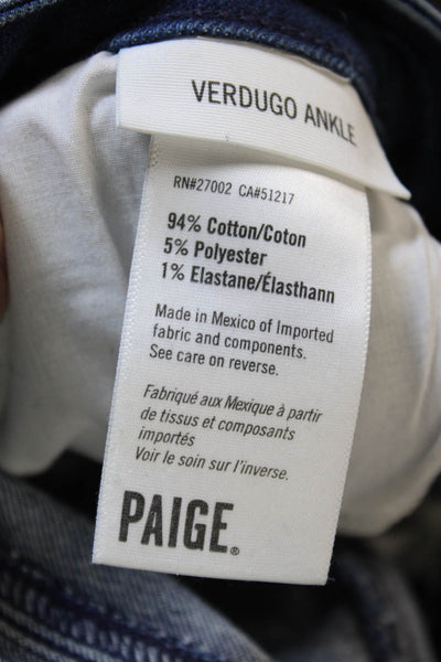Paige Womens Ankle Jeans Blue Cotton Blend Mid Rise Button Size 24