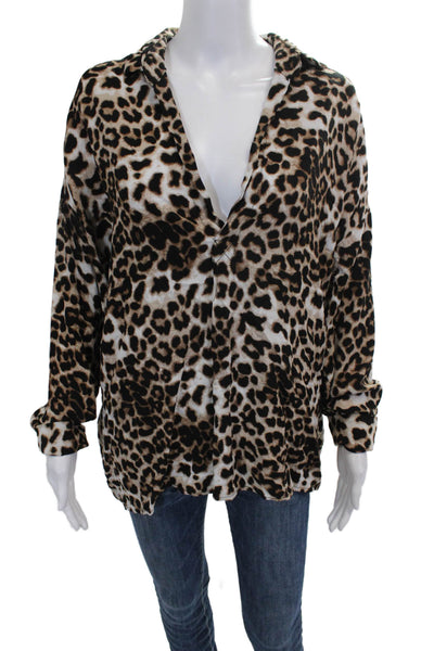 Vie Ta Vie Women Multicolor Animal Print VNeck Blouse Long Sleeve Size One Size