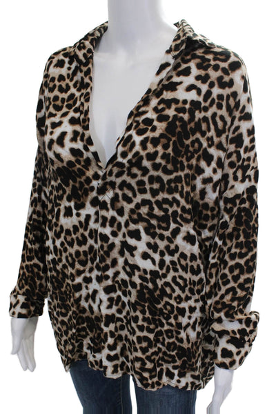 Vie Ta Vie Women Multicolor Animal Print VNeck Blouse Long Sleeve Size One Size