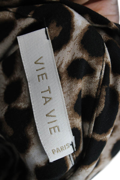 Vie Ta Vie Women Multicolor Animal Print VNeck Blouse Long Sleeve Size One Size