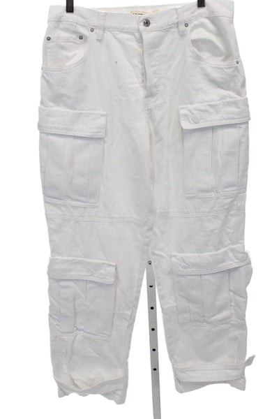 Grlfrnd Women Cargo Pants White Mid Rise Cotton Size 27