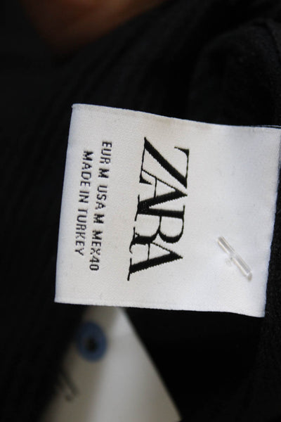 Zara Mens Pullover Black Cotton High Neck Long Sleeve Size M
