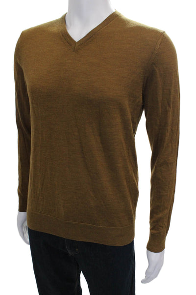 Zara Mens Wool V Neck Pullover Sweater Brown Long Sleeve Solid Fall Size M