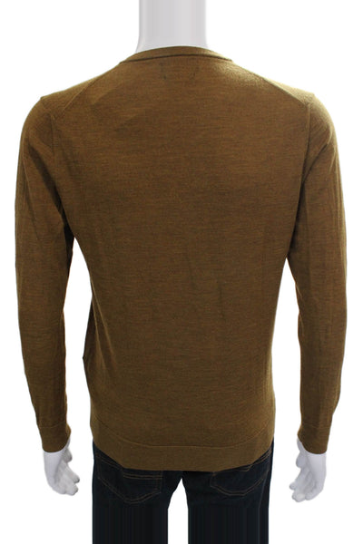 Zara Mens Wool V Neck Pullover Sweater Brown Long Sleeve Solid Fall Size M