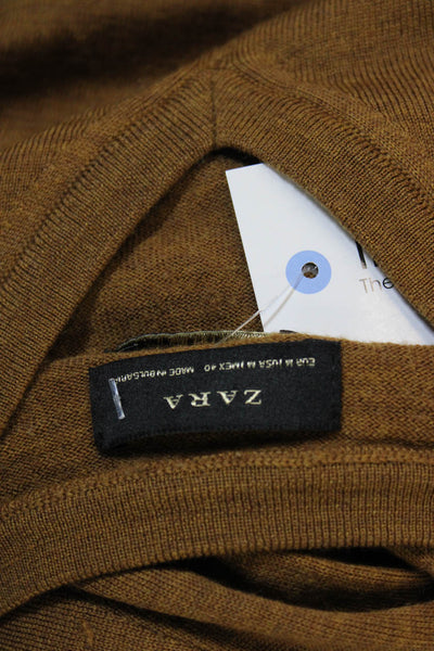 Zara Mens Wool V Neck Pullover Sweater Brown Long Sleeve Solid Fall Size M
