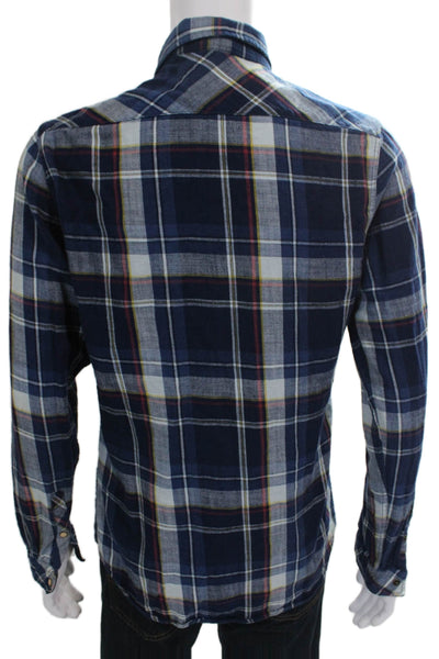 Zara Man Mens Plaid Cotton Collared Long Sleeve Button-Up Shirt Blue Size L