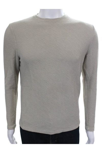 Zara Mens Long Sleeve Striped Crew Neck Shirt Beige Size M