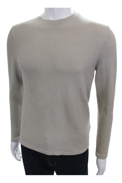 Zara Mens Long Sleeve Striped Crew Neck Shirt Beige Size M