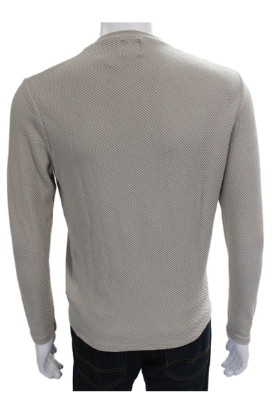 Zara Mens Long Sleeve Striped Crew Neck Shirt Beige Size M