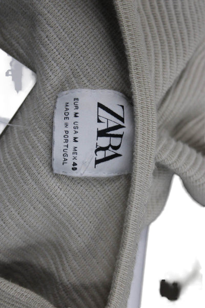Zara Mens Long Sleeve Striped Crew Neck Shirt Beige Size M