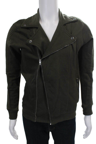 Zara Man Mens Biker Knit Jacket Green Zip Fall Size M