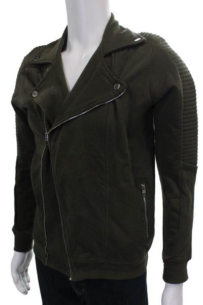 Zara Man Mens Biker Knit Jacket Green Zip Fall Size M