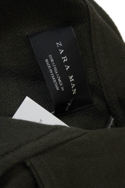 Zara Man Mens Biker Knit Jacket Green Zip Fall Size M