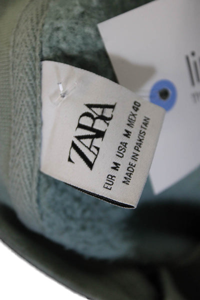 Zara Unisex Adults Pullover Sweatshirt Green Cotton Crew Neck Size M