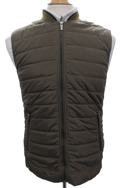 Zara Man Mens Quilted Vest Green Polyester Zip Size L