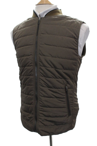 Zara Man Mens Quilted Vest Green Polyester Zip Size L