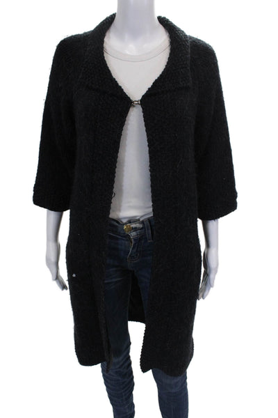 Twelfth Street by Cynthia Vincent Women Black Wool Cardigan 3/4 Sleeve Size S