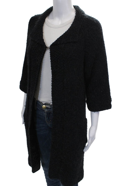 Twelfth Street by Cynthia Vincent Women Black Wool Cardigan 3/4 Sleeve Size S
