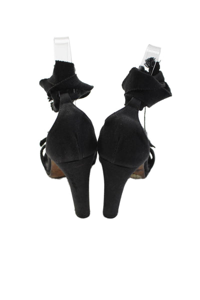 Prada Womens Bow Accent Ankle Tie Heels Black Size 7