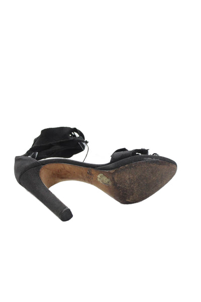 Prada Womens Bow Accent Ankle Tie Heels Black Size 7