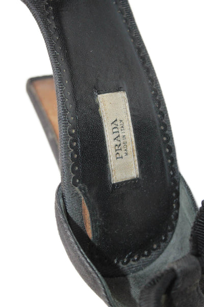 Prada Womens Bow Accent Ankle Tie Heels Black Size 7