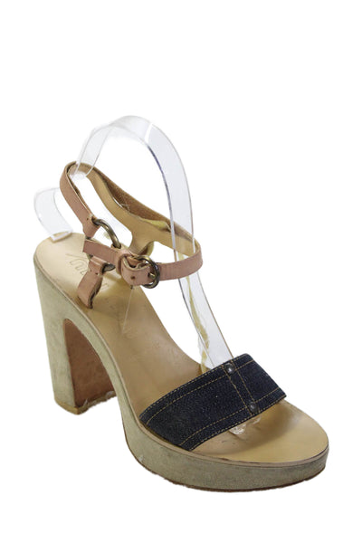 Miu Miu Womens Denim Detail Platform Heels Beige Size 6.5