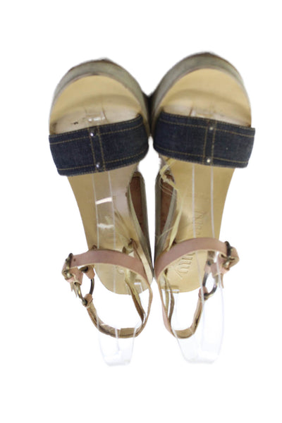 Miu Miu Womens Denim Detail Platform Heels Beige Size 6.5