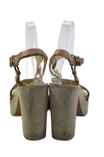 Miu Miu Womens Denim Detail Platform Heels Beige Size 6.5