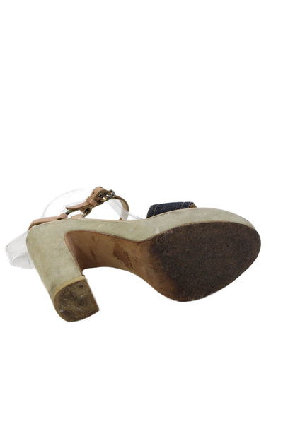 Miu Miu Womens Denim Detail Platform Heels Beige Size 6.5